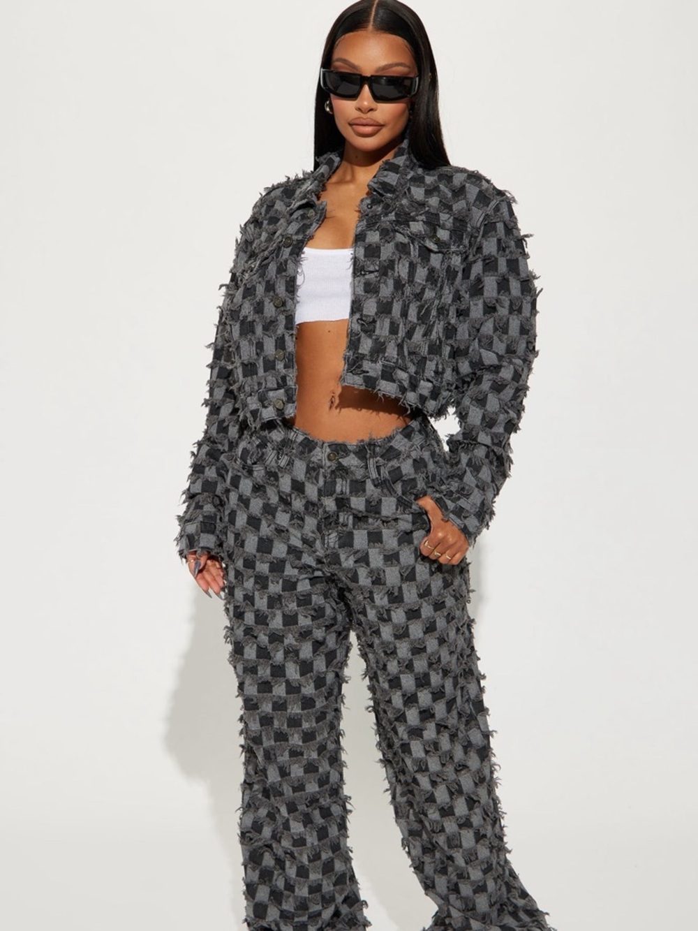Checkered Baggy Jean Set